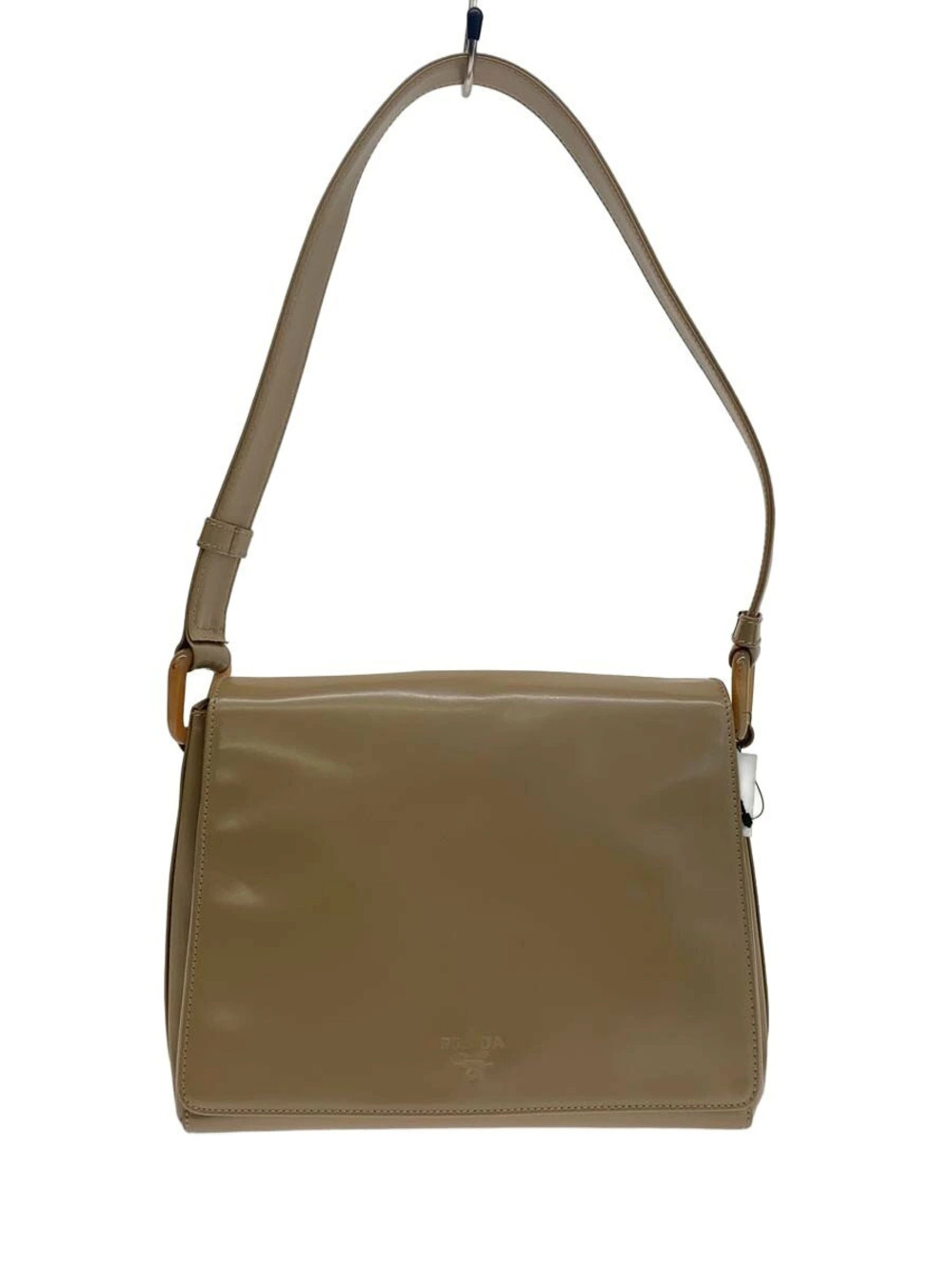 Prada smooth leather shoulder bag beige front flap Cream Tan